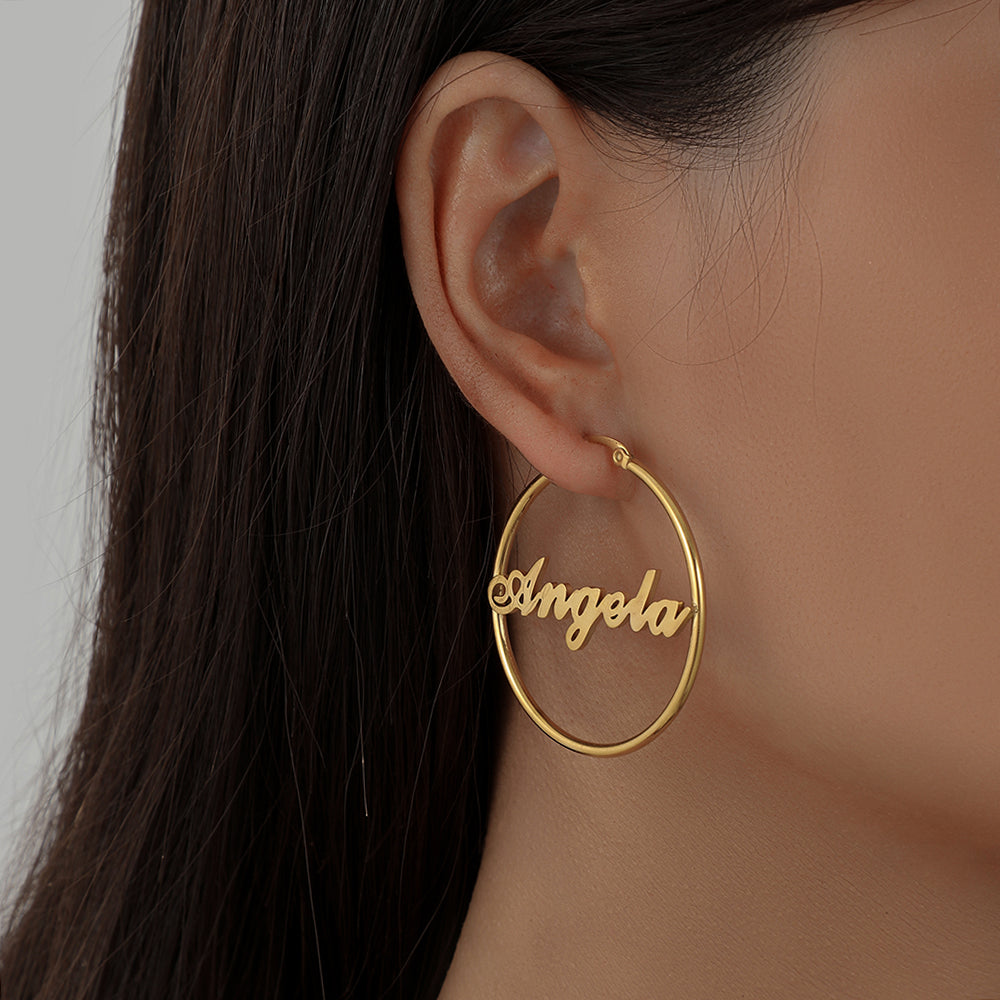 Personalized Gold Name Hoops Earrings for Women Unique Gifts for Her Birthday Mother's Day Thanksgiving Day Christmas 14K Gold Plated Name Jewelry Gifts for Teen Girls