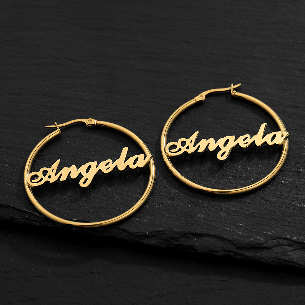 Personalized Gold Name Hoops Earrings for Women Unique Gifts for Her Birthday Mother's Day Thanksgiving Day Christmas 14K Gold Plated Name Jewelry Gifts for Teen Girls