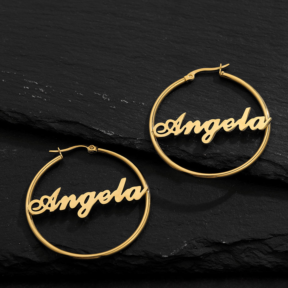 Personalized Gold Name Hoops Earrings for Women Unique Gifts for Her Birthday Mother's Day Thanksgiving Day Christmas 14K Gold Plated Name Jewelry Gifts for Teen Girls