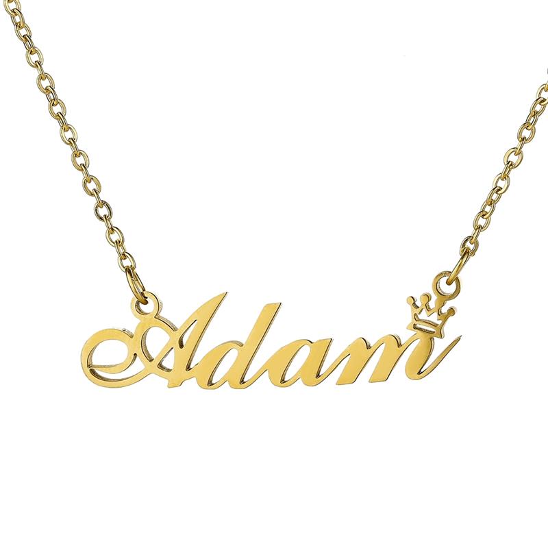 Custom Name Necklace Personalized, 14K Gold Plated Personalized Name Necklace Gold Rose Gold Silver Color Stainless Steel Name Plate Necklace for Women Girls Men, Customized Name Word Necklace