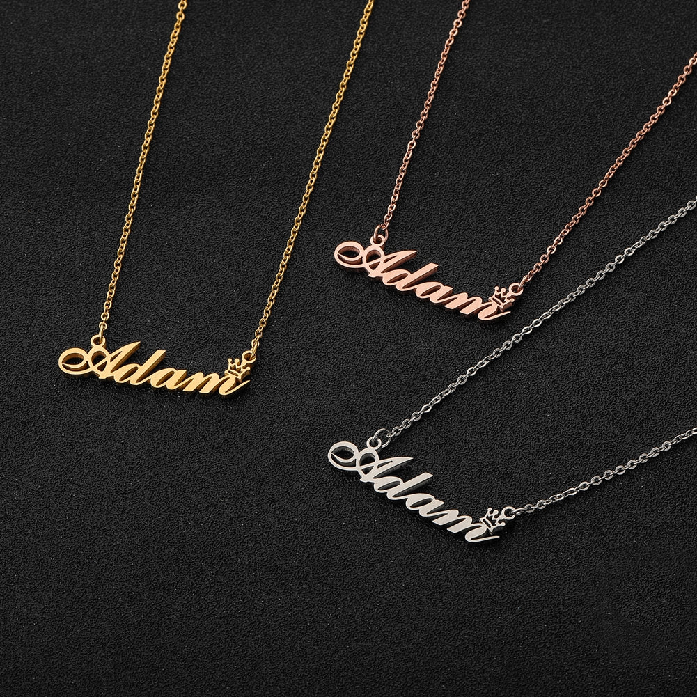 Custom Name Necklace Personalized, 14K Gold Plated Personalized Name Necklace Gold Rose Gold Silver Color Stainless Steel Name Plate Necklace for Women Girls Men, Customized Name Word Necklace